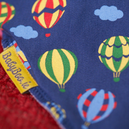 Float away navy hot air balloons organic cotton DribbleBoo bandana bib