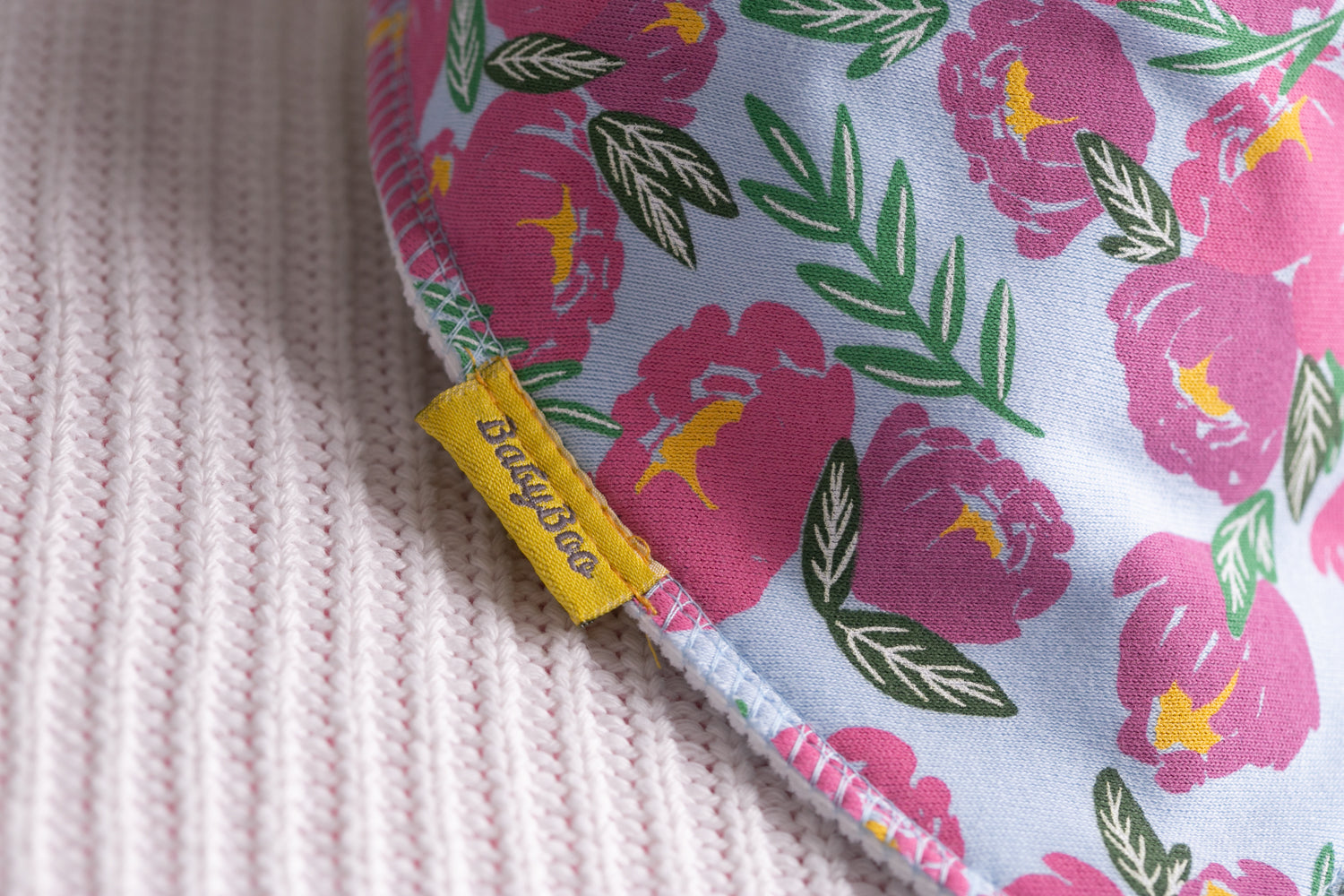 Blue peonies organic cotton DribbleBoo bandana bib