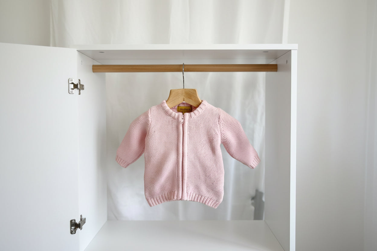 Baby pink organic cotton zipped cardigan