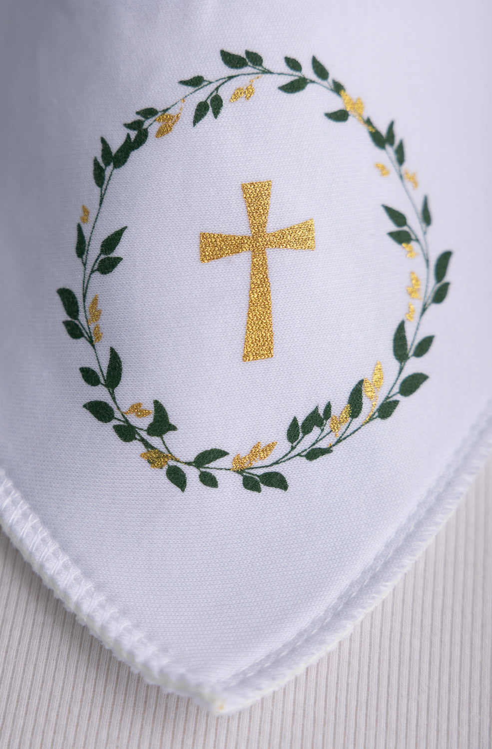 Gold Christening Cross Organic Cotton DribbleBoo Bandana bib