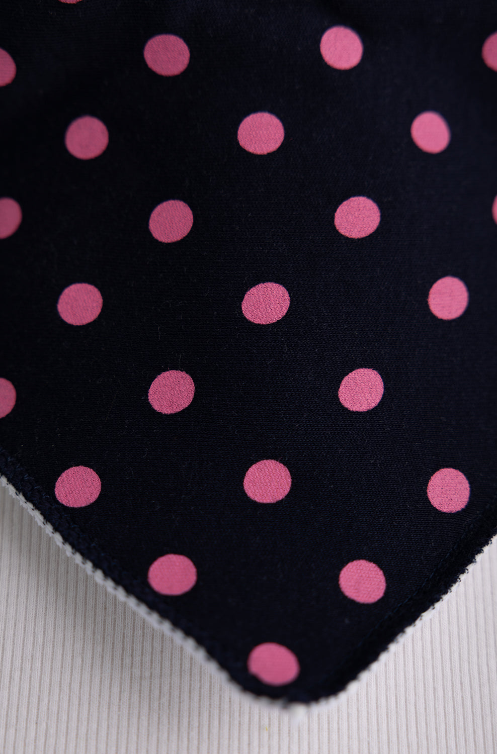 Navy with pink polka organic cotton DribbleBoo bandana bib