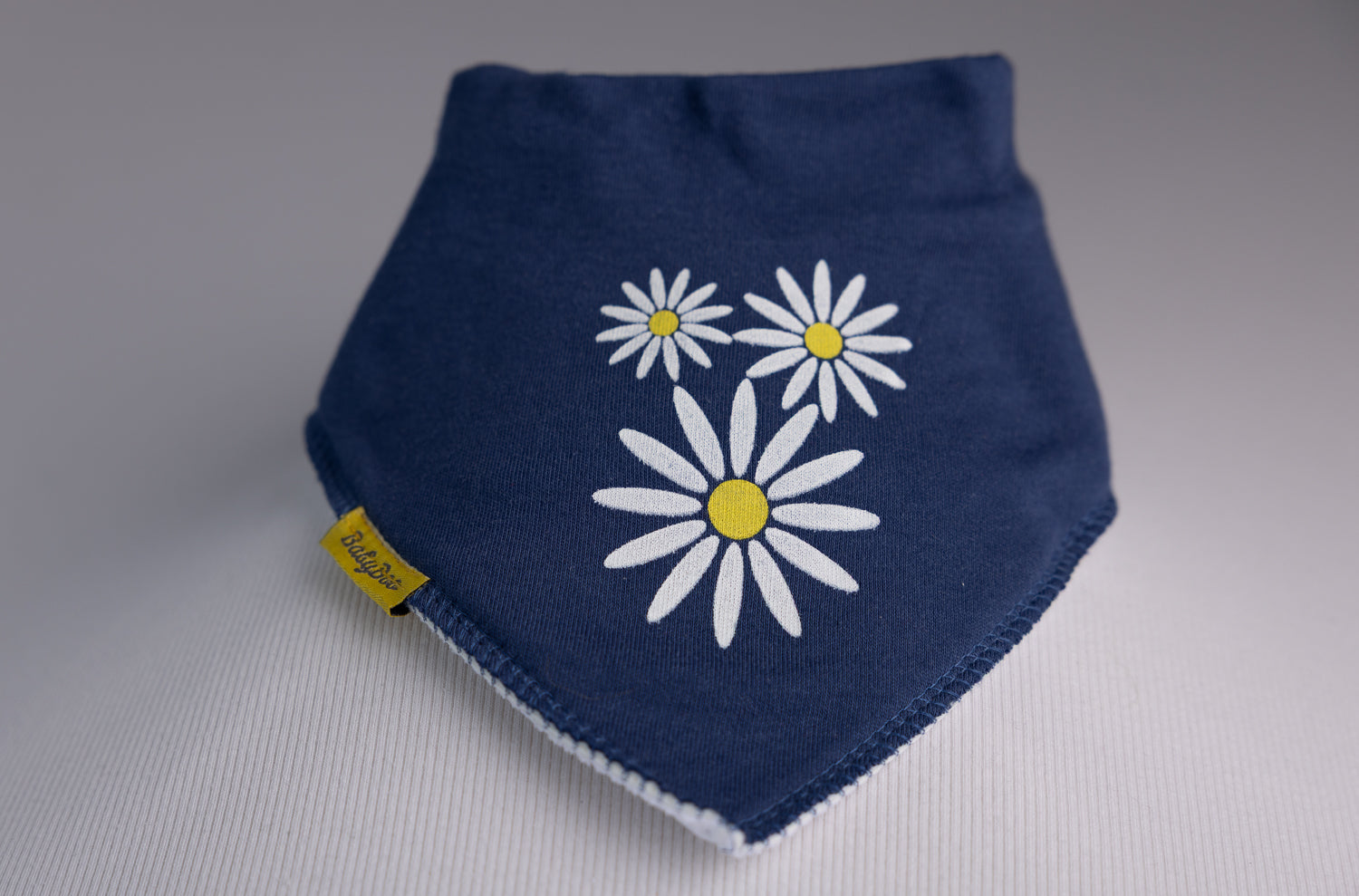 Navy daisy organic cotton DribbleBoo bandana bib
