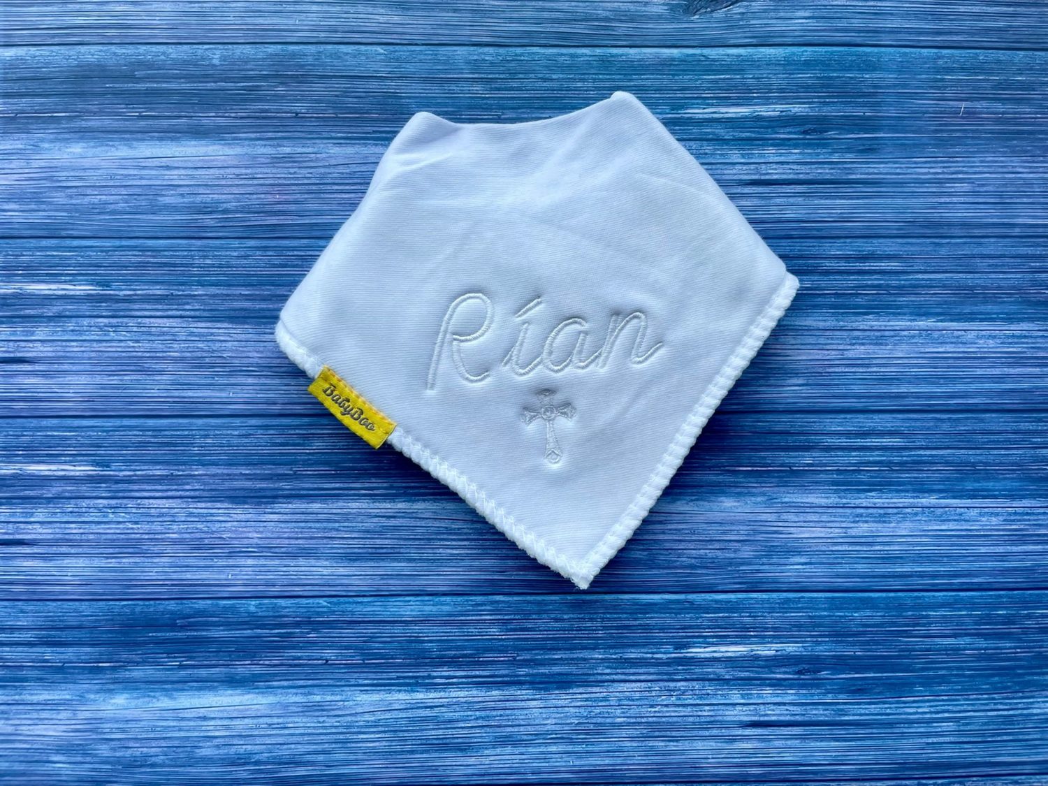 Name & Cross organic cotton Christening bib