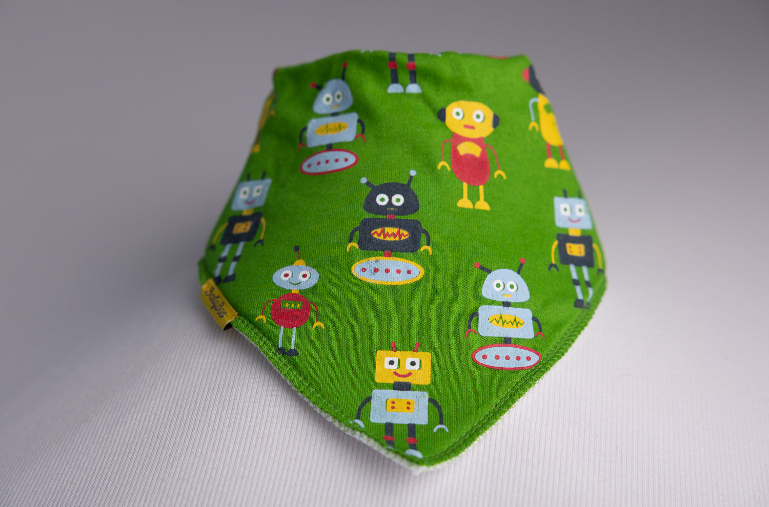 Green happy robots organic cotton DribbleBoo bandana bib