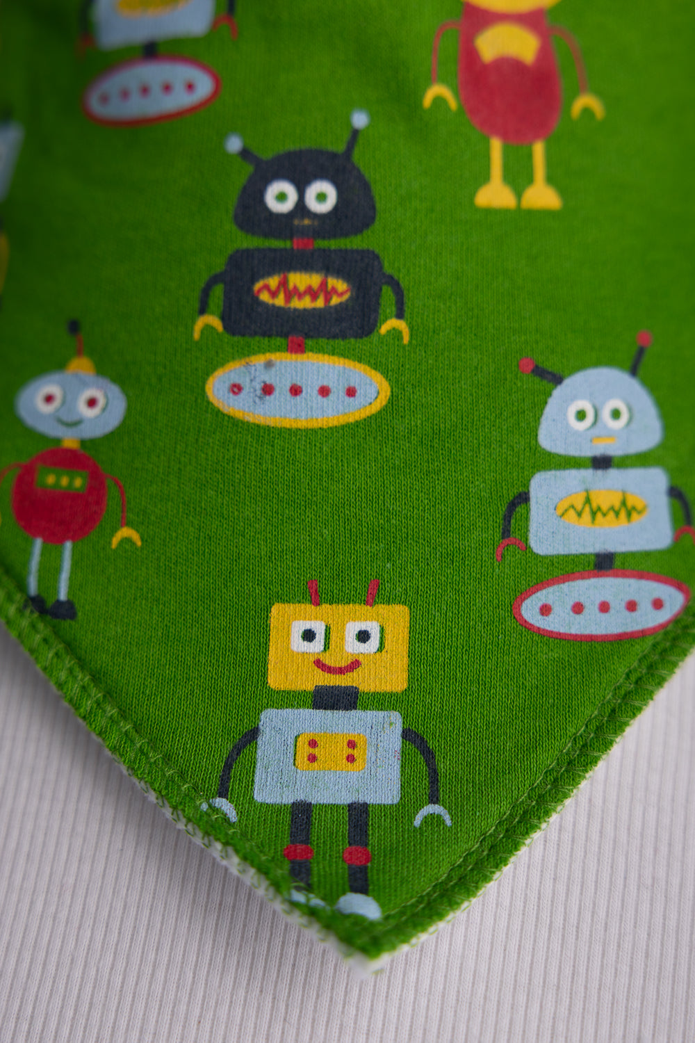 Green happy robots organic cotton DribbleBoo bandana bib