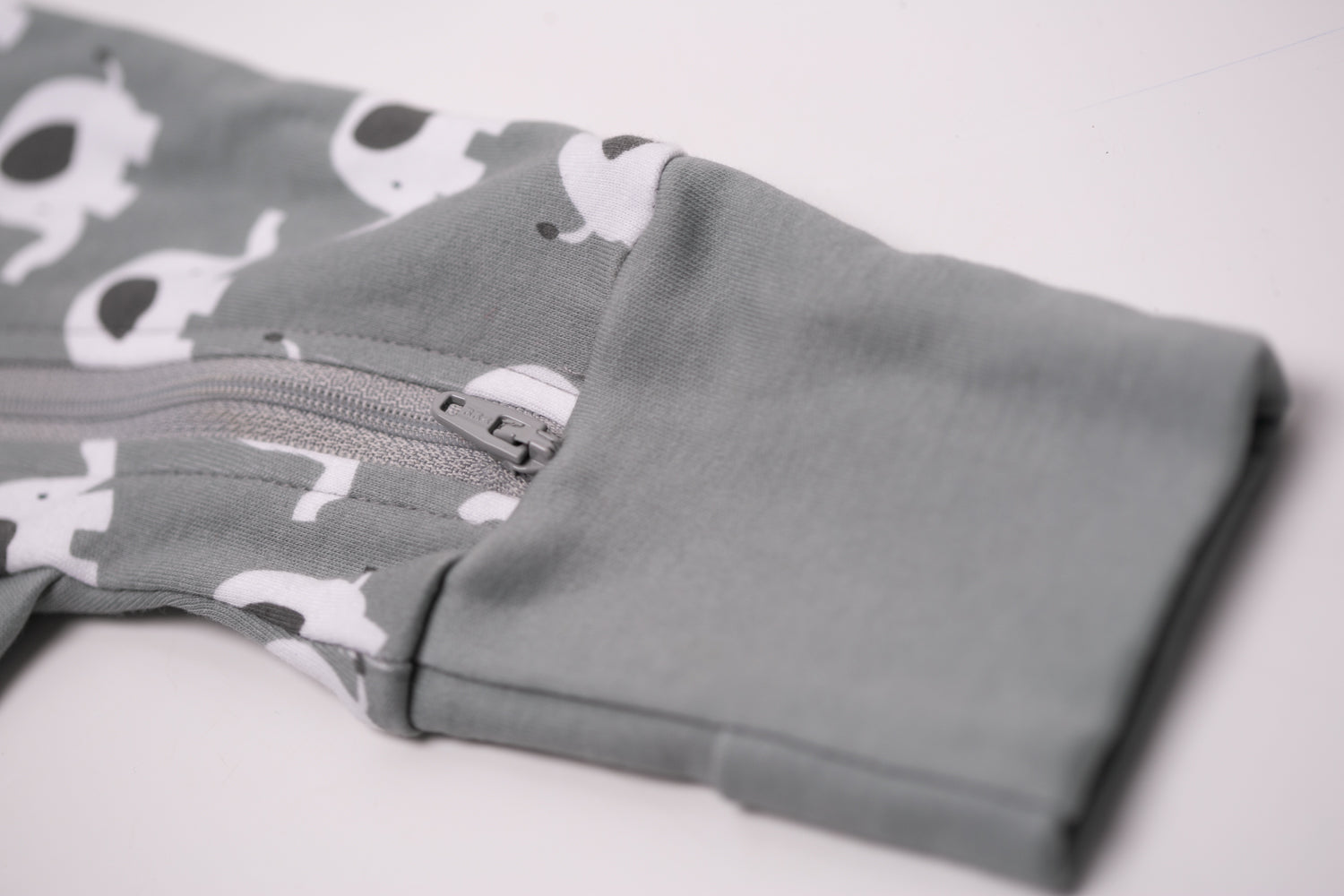 Dark grey Ellie elephant organic cotton ZippyBoo suit