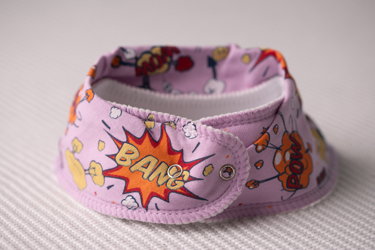 Lilac superhero Aoife organic cotton DribbleBoo bandana bib