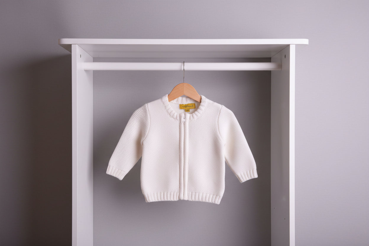 White organic cotton zipped cardigan