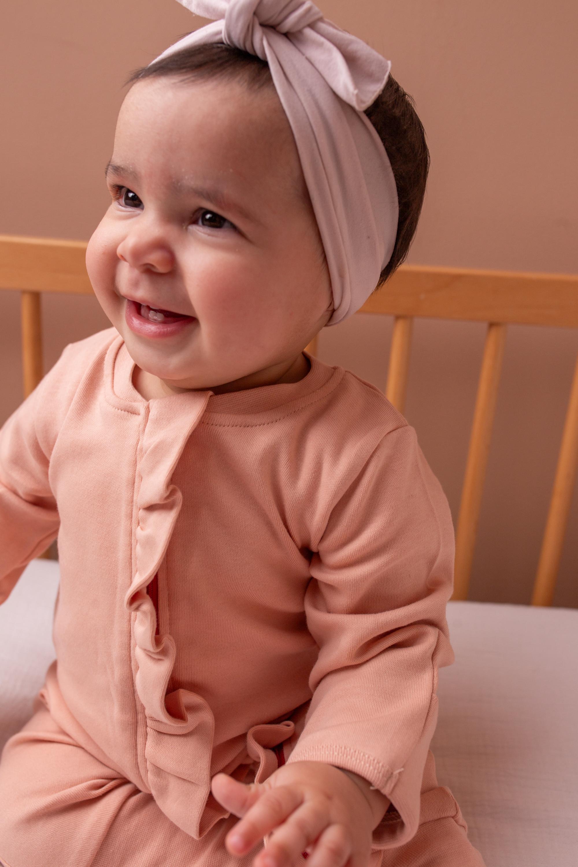 Peach ruffle organic cotton ZippyBoo suit