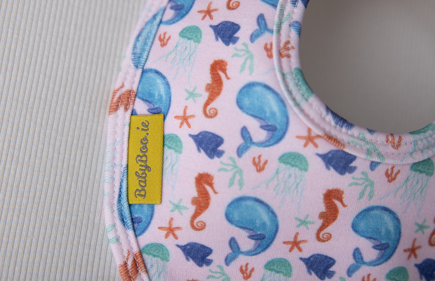 Sea friends pink organic cotton LittleBoo baby bib