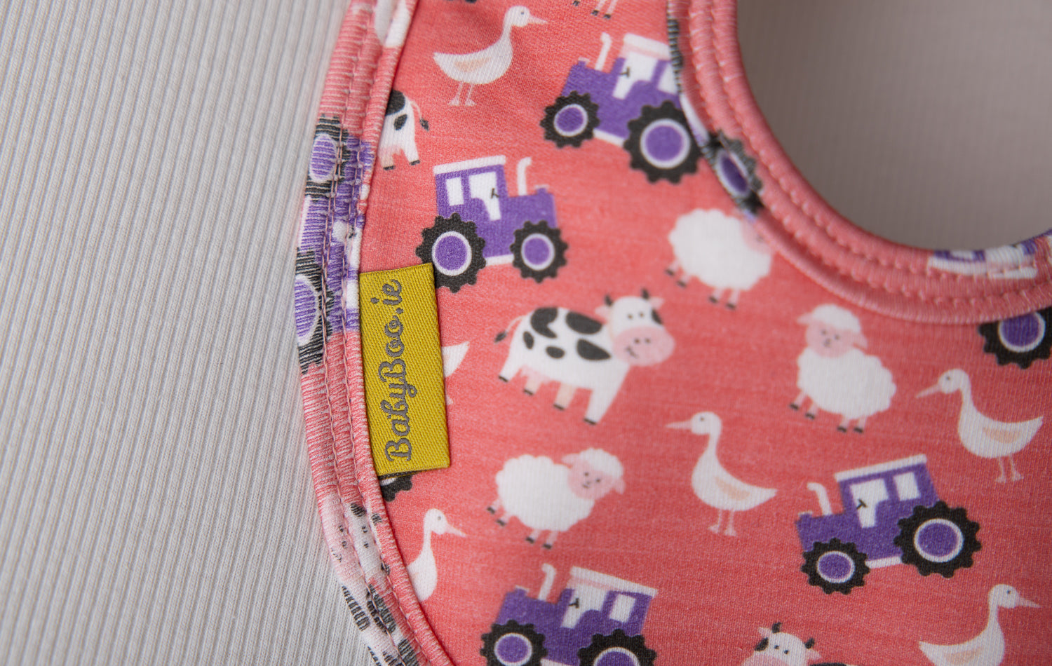 Red Farmyard organic cotton LittleBoo baby bib