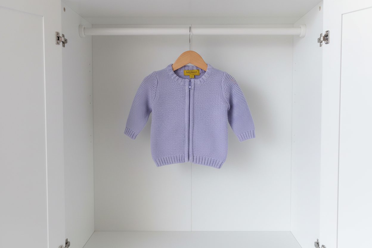 Lilac organic cotton zipped cardigan