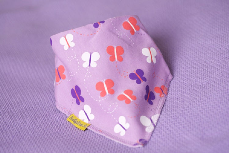Lilac fly fly butterfly organic cotton DribbleBoo bandana bib