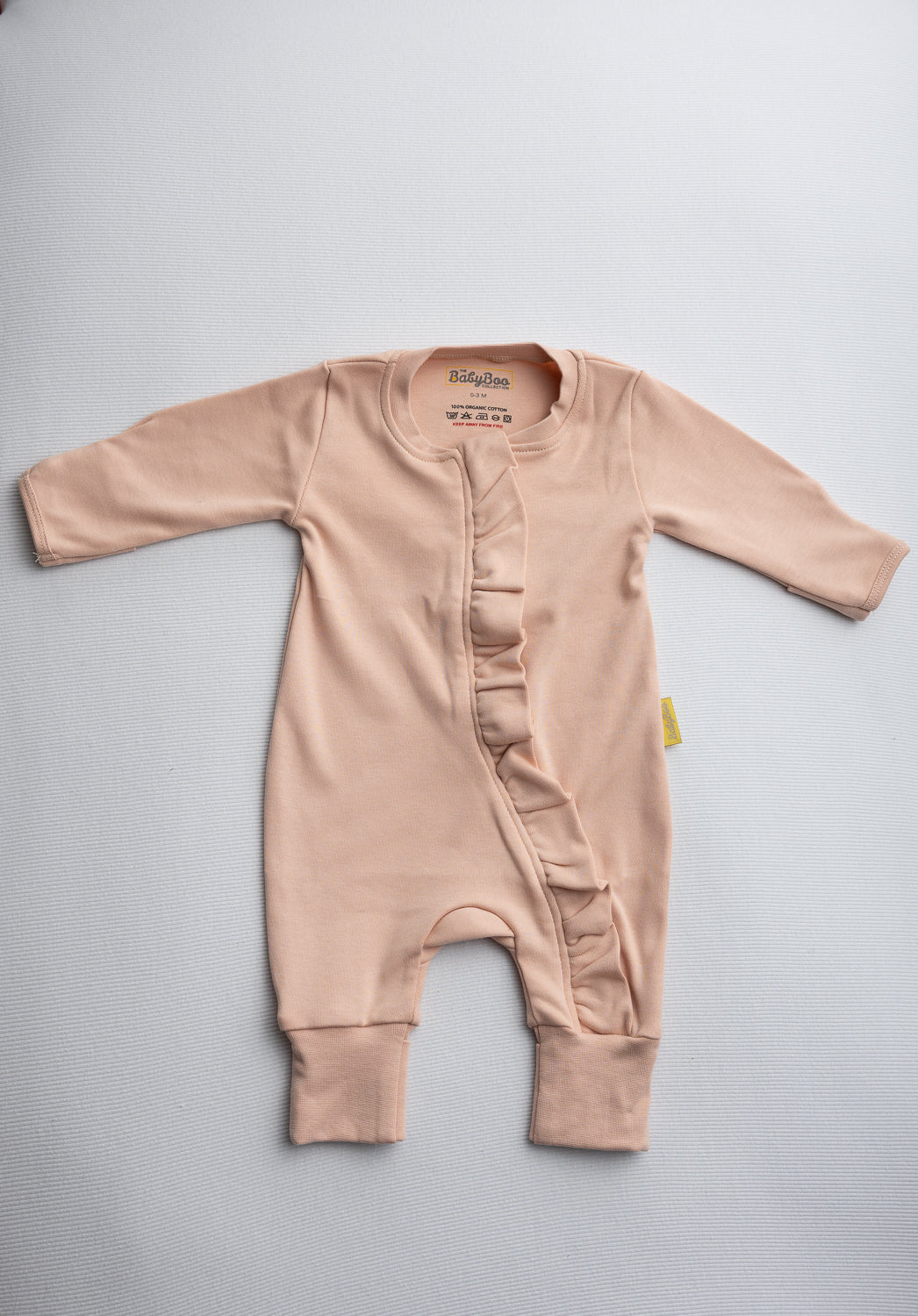 Peach ruffle organic cotton ZippyBoo suit