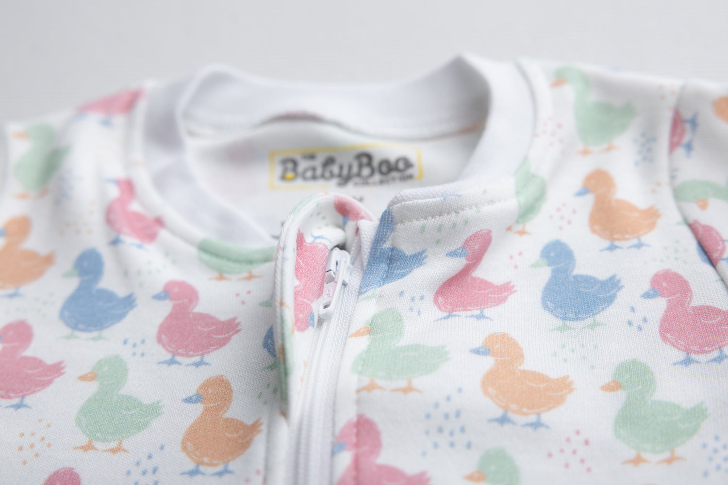 Pastel Ducks organic cotton ZippyBoo suit