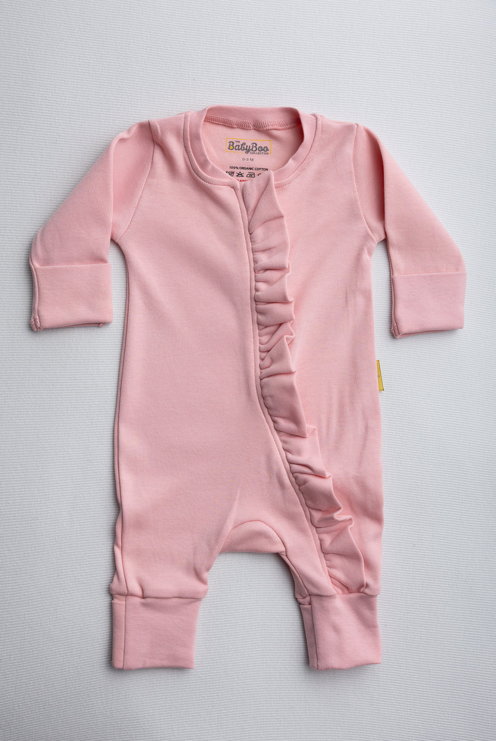 Pink ruffle organic cotton ZippyBoo suit