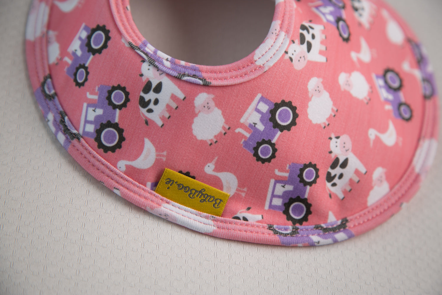 Farmyard Friends Pink organic cotton LittleBoo baby bib