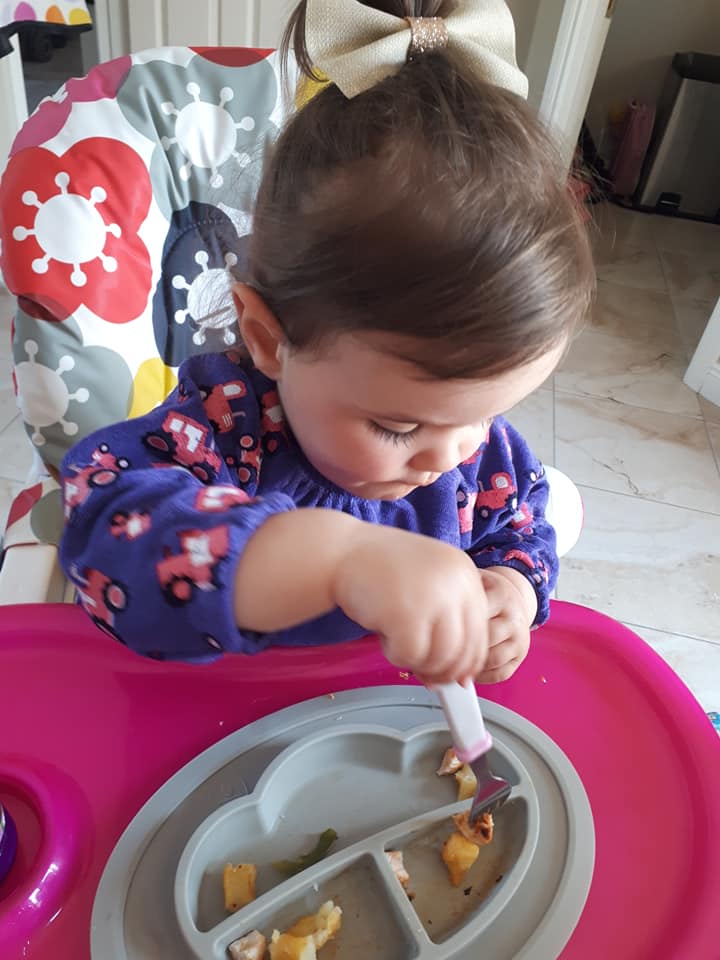 Purple Tessie tractors YummyBoo feeding bib