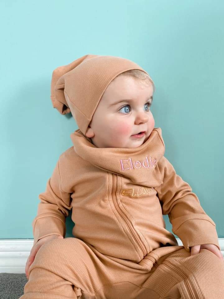 Just caramel ribbed organic cotton BooBeanie hat