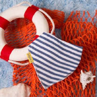 Blue stripes organic cotton DribbleBoo bandana bib