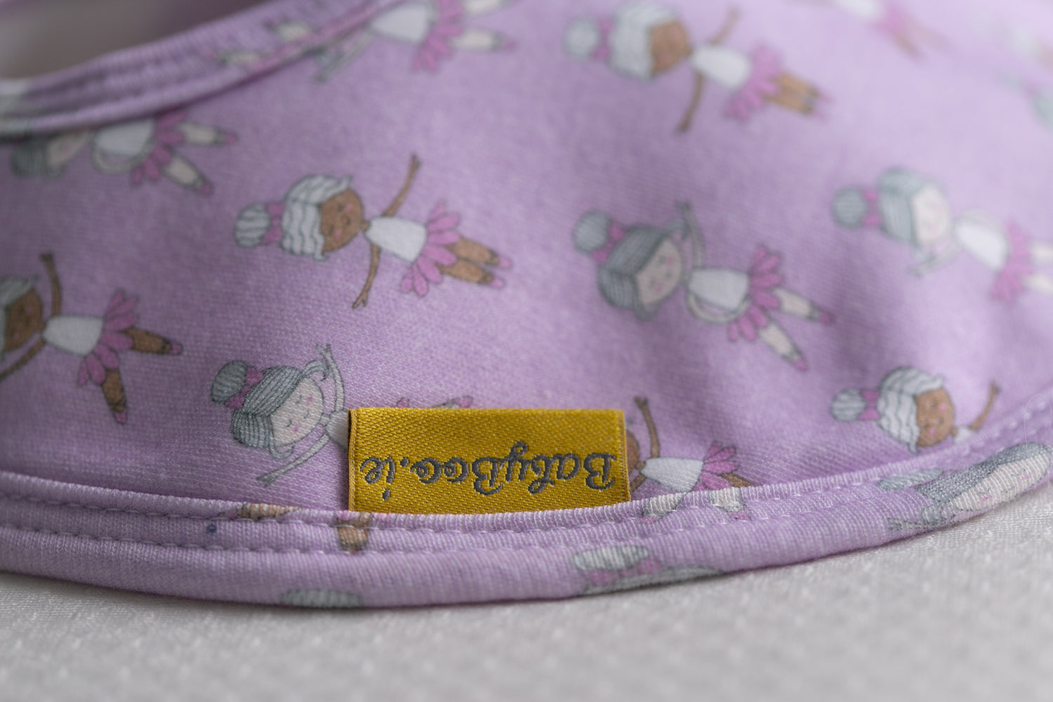 Lilac ballerinas organic cotton LittleBoo baby bib