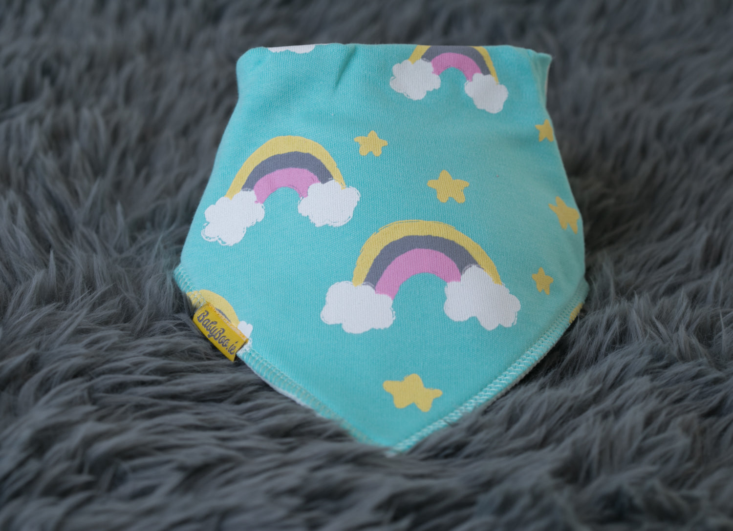Painted rainbows organic cotton DribbleBoo bandana bib