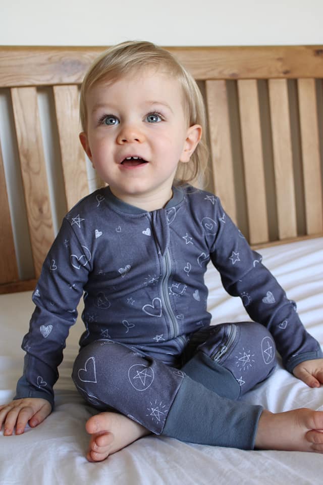 Charcoal doodling organic cotton ZippyBoo suit