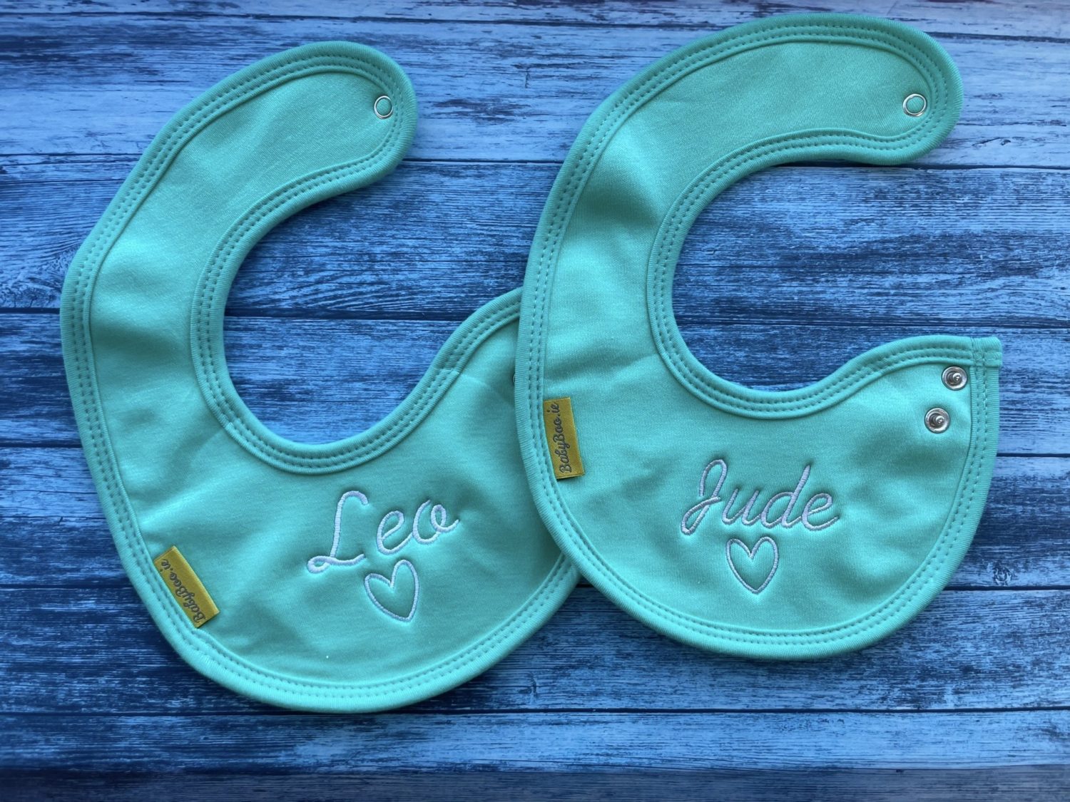 Personalised Teal organic cotton LittleBoo baby bib