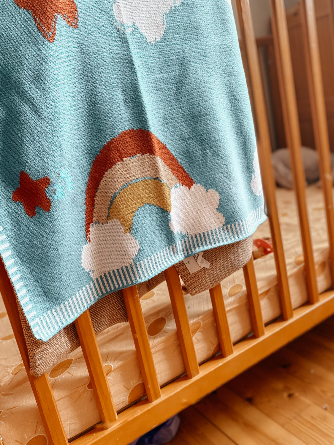 Organic cotton teal rainbows BlankieBoo