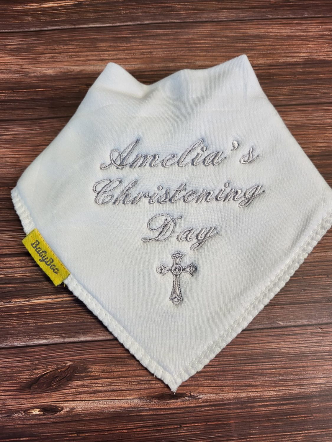 Name Christening Day organic cotton Christening bib