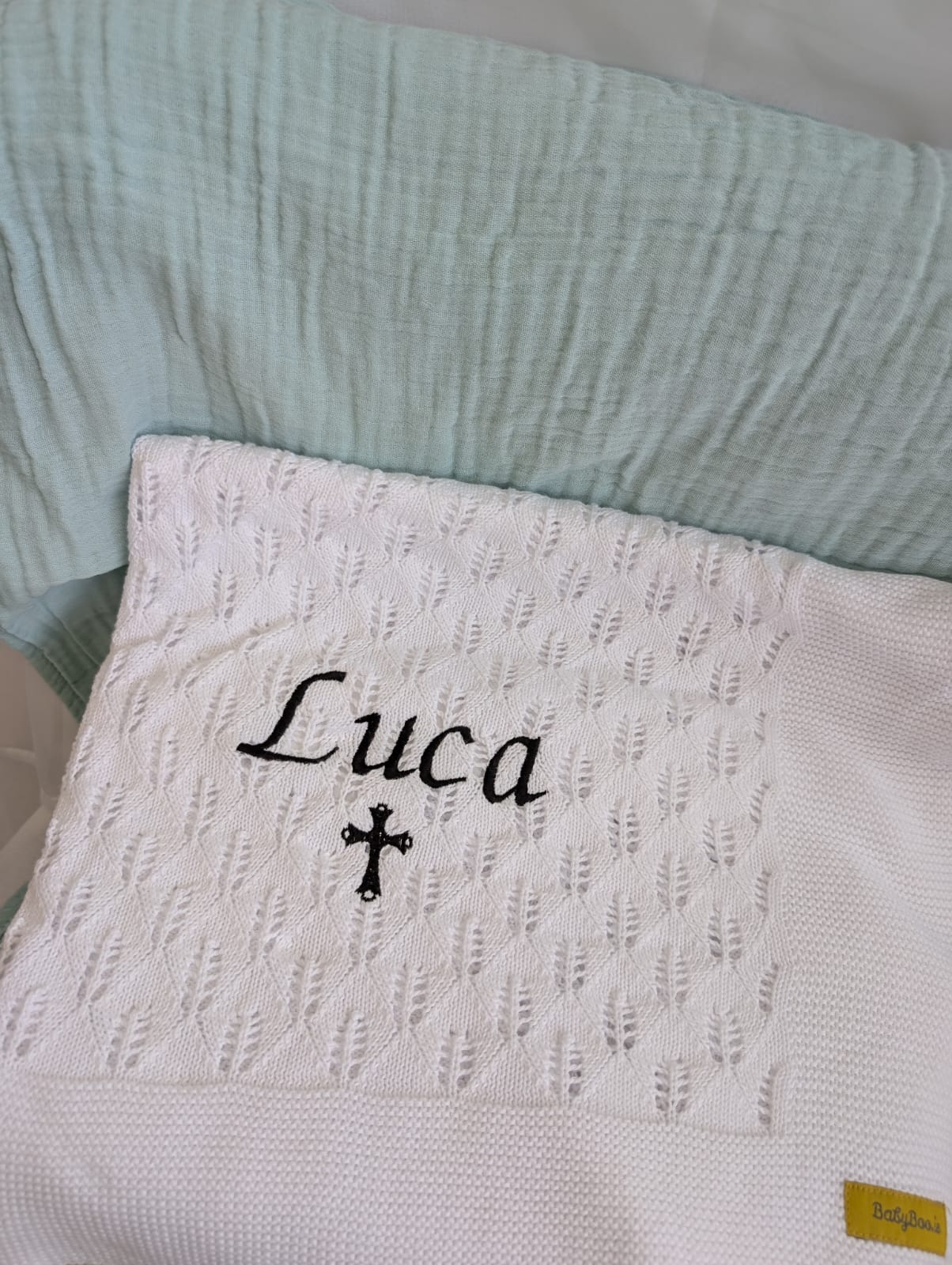Sale - Organic cotton Delicate White Blankieboo - Luca