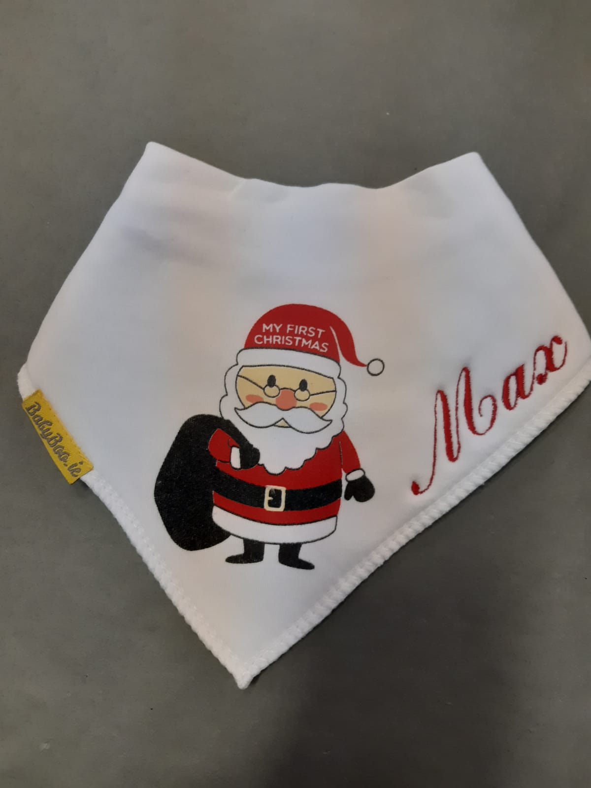 Personalised My first Christmas Santa organic cotton DribbleBoo bandana bib