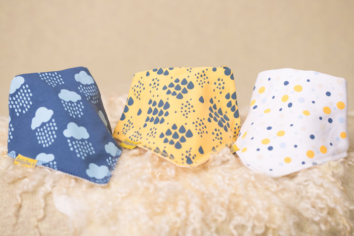 Teal rainclouds organic cotton DribbleBoo bandana bib