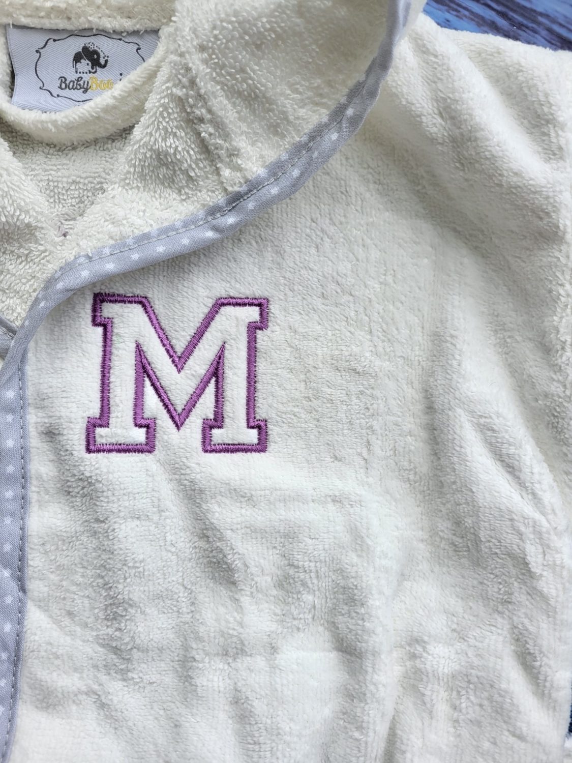 White with grey stars trim organic cotton CozyBoo robe