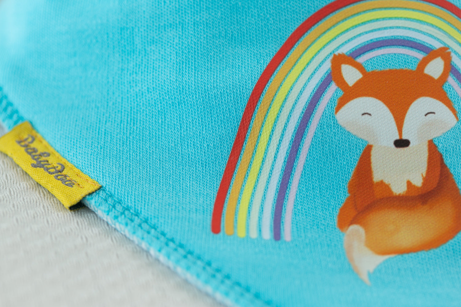 Turquoise Finbarr Fox organic cotton DribbleBoo bandana bib