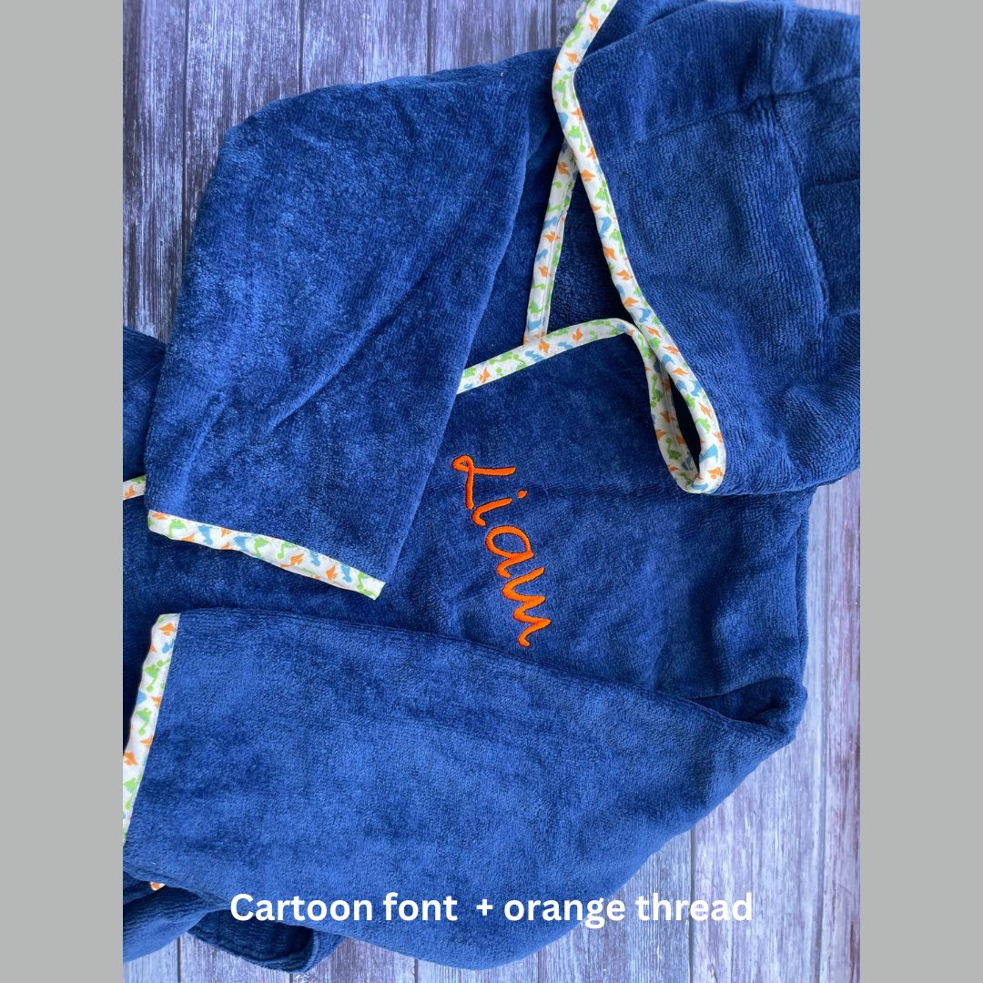 Navy dinos organic cotton CozyBoo robe