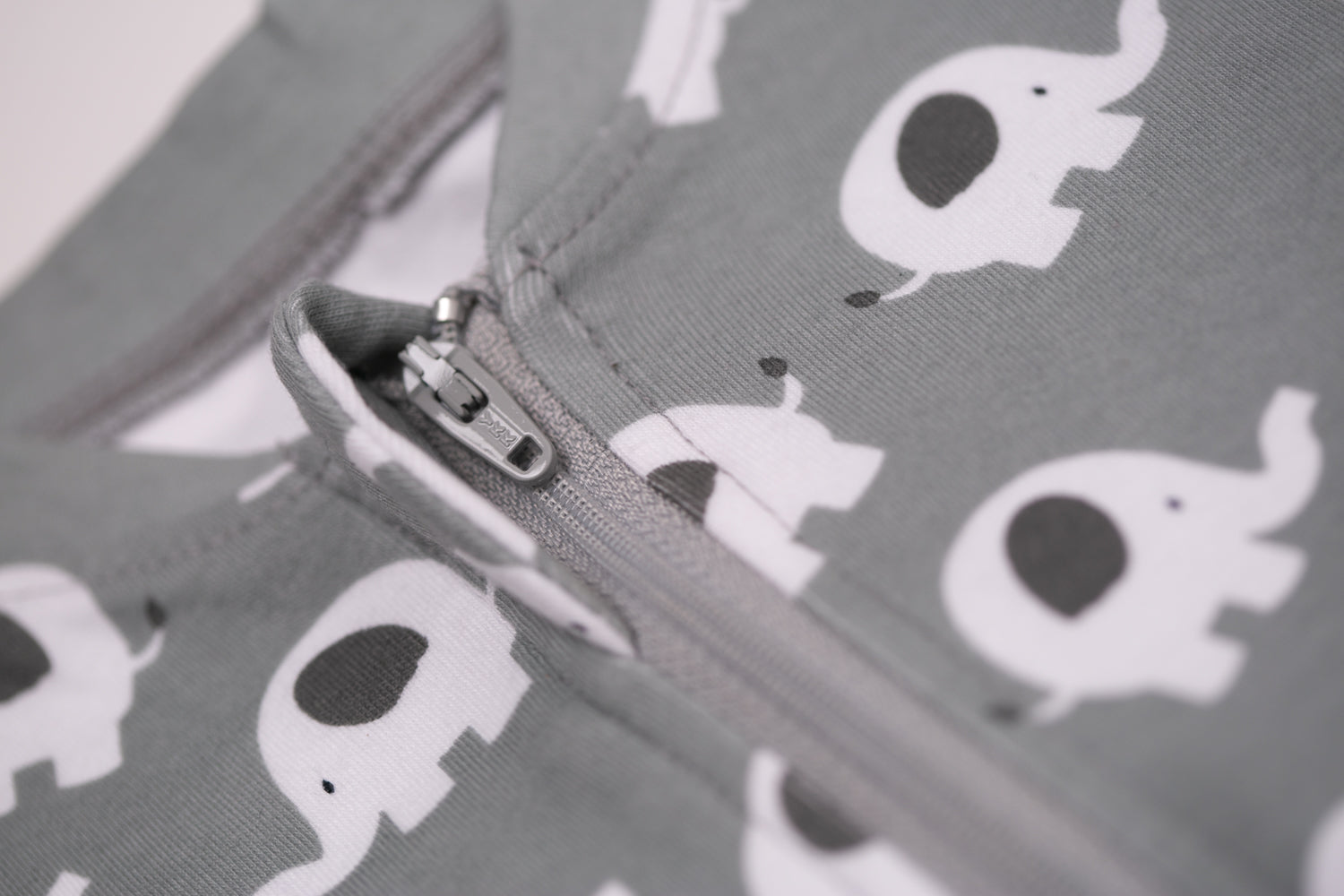 Dark grey Ellie elephant organic cotton ZippyBoo suit