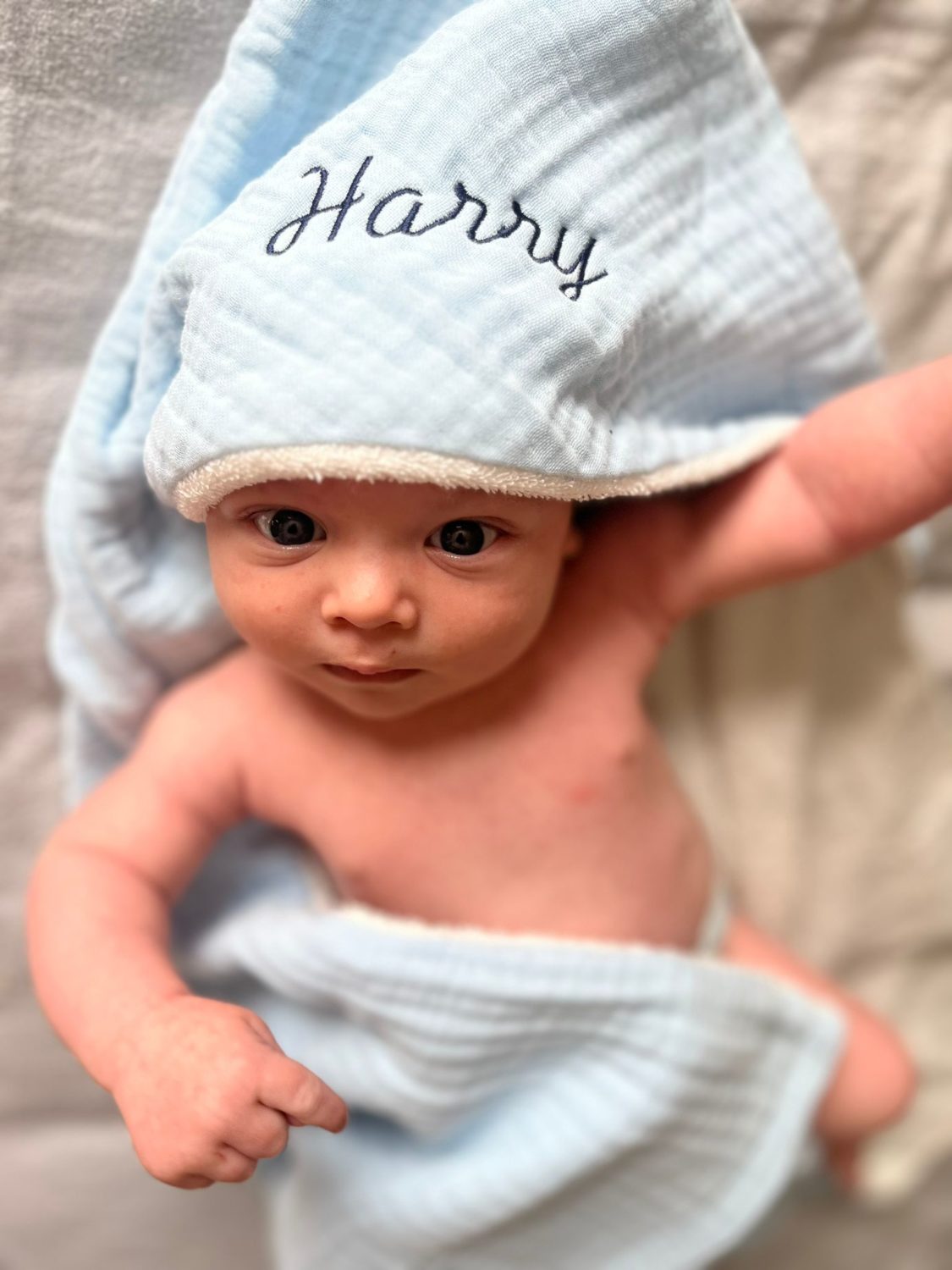 Baby blue organic cotton hooded towel