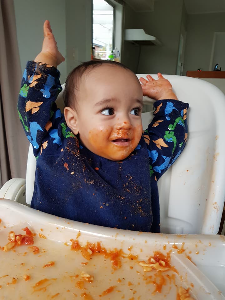 Navy dinos YummyBoo feeding bib