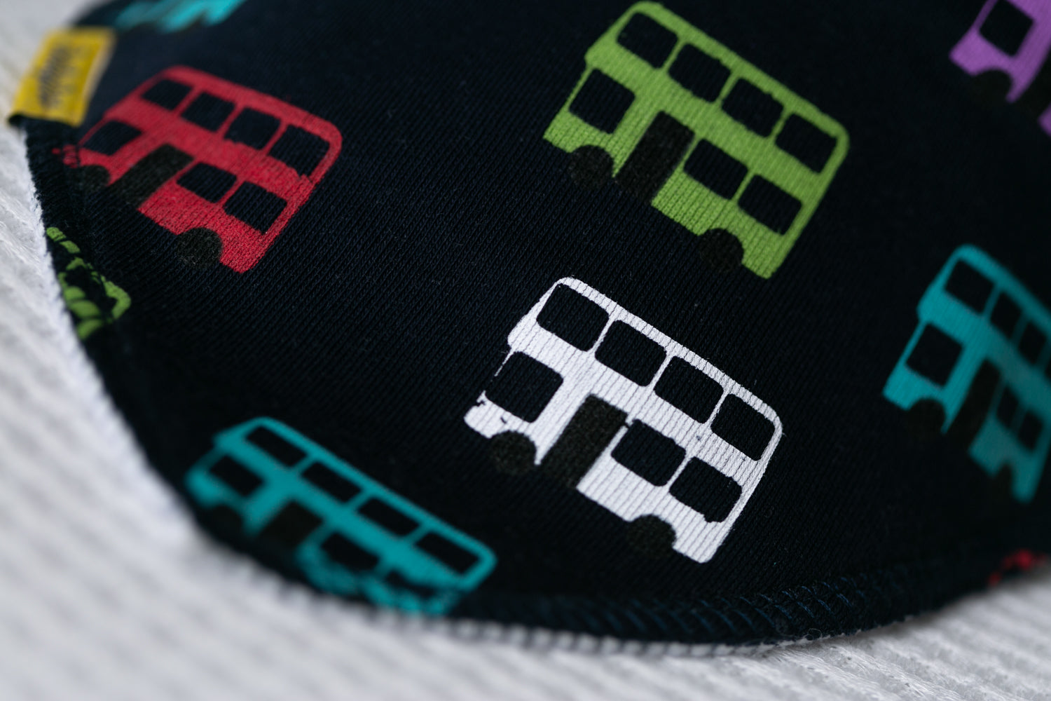 Navy vintage buses organic cotton DribbleBoo bandana bib