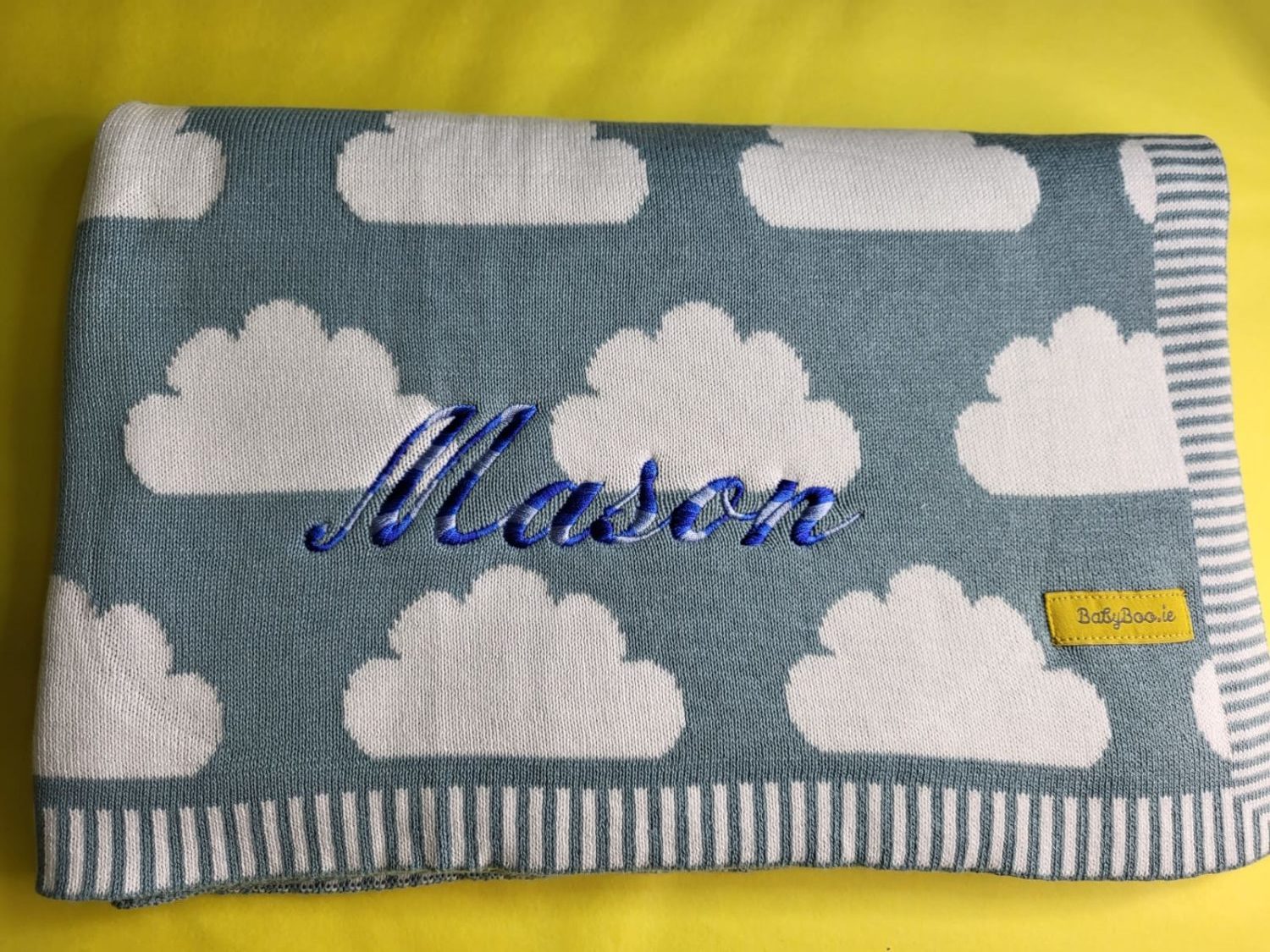 Organic cotton teal clouds BlankieBoo