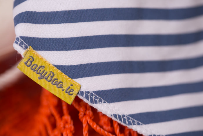 Blue stripes organic cotton DribbleBoo bandana bib