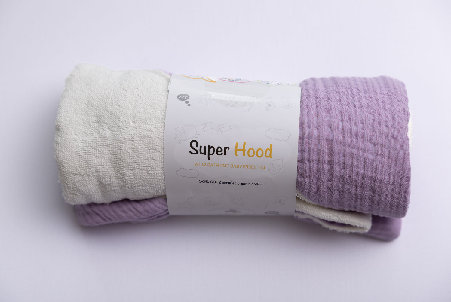 Lilac organic cotton hooded towel