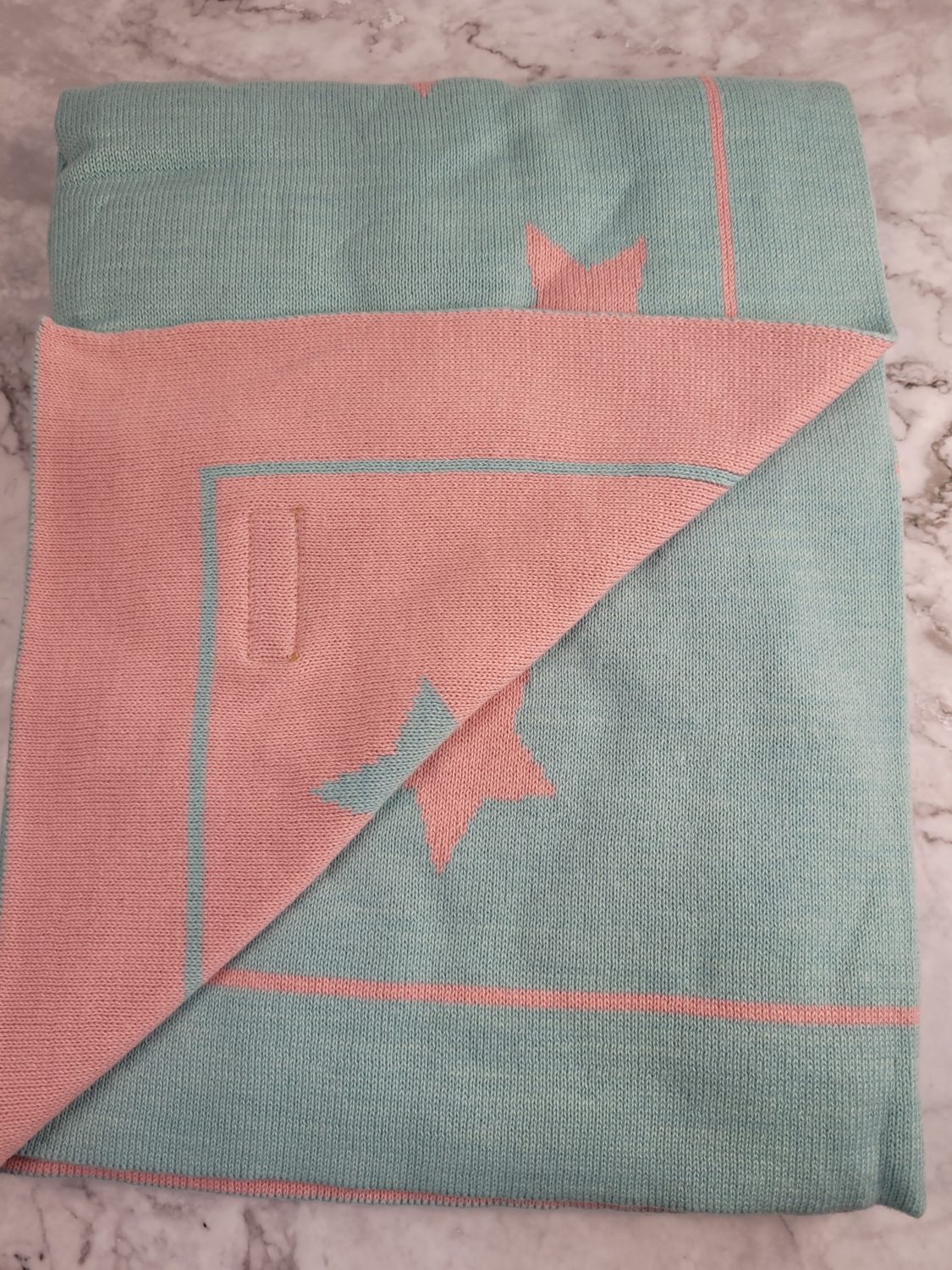 Organic cotton mint with pink stars BlankieBoo