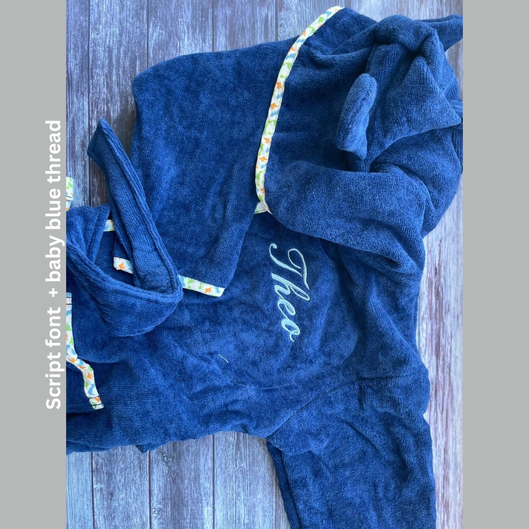 Navy dinos organic cotton CozyBoo robe
