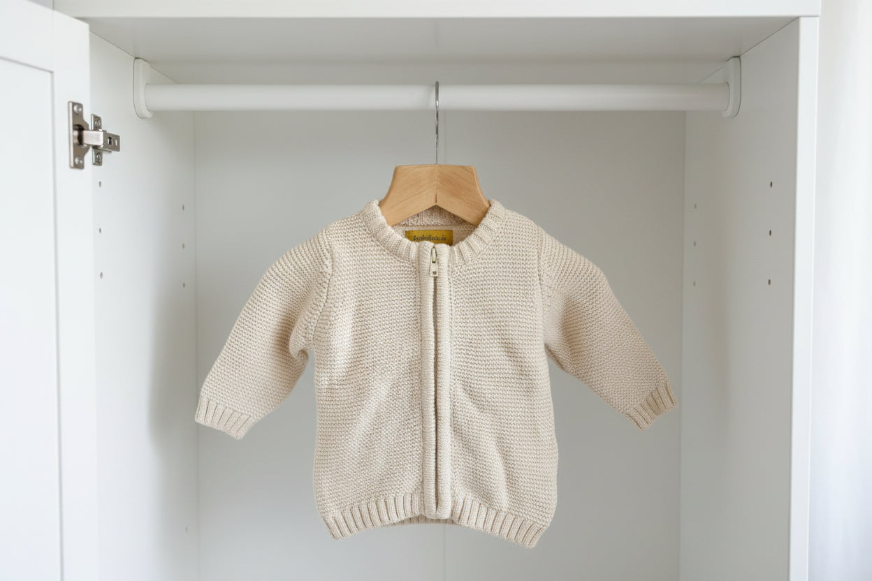 Cream organic cotton zipped cardigan