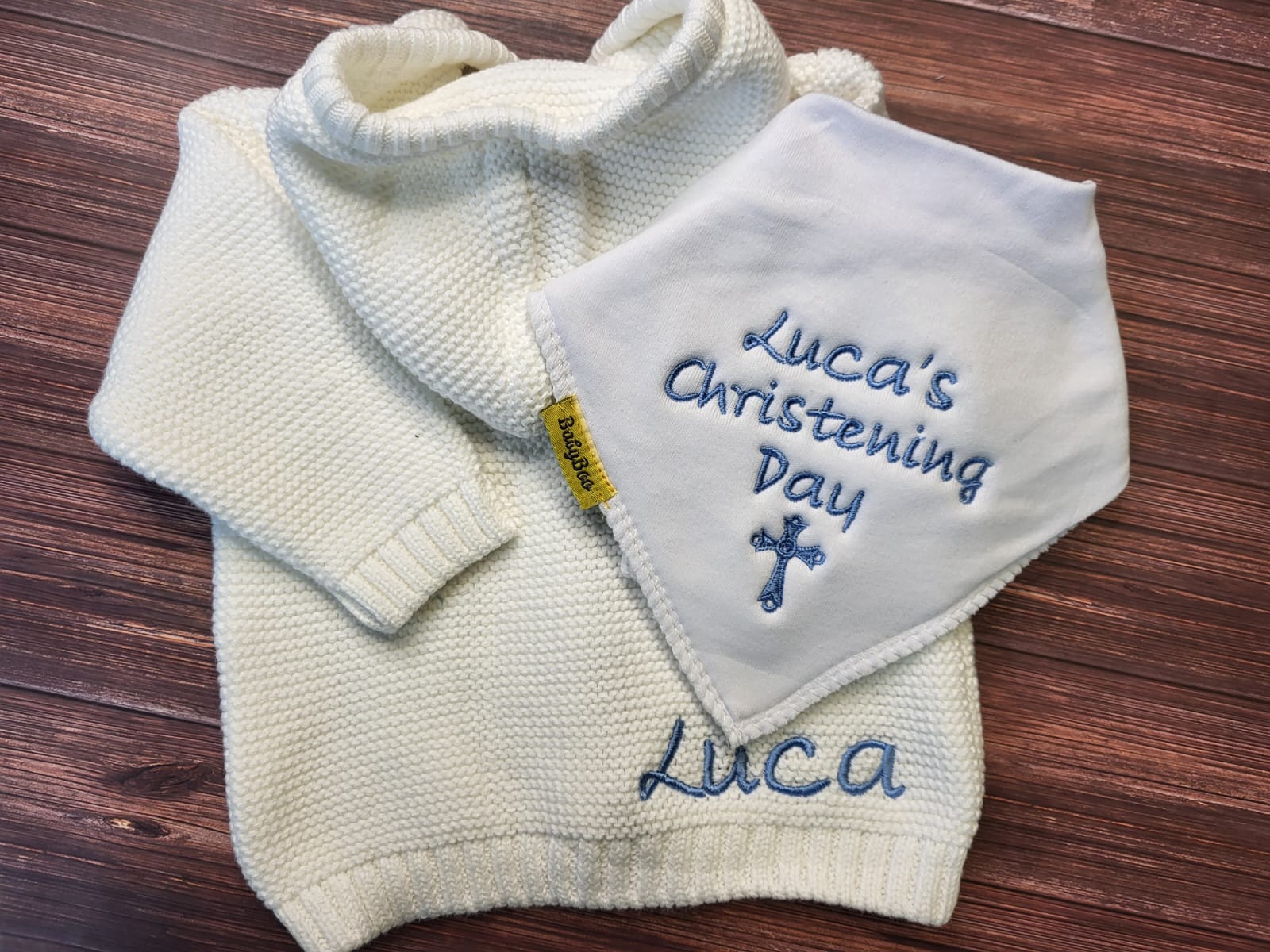 Name Christening Day organic cotton Christening bib