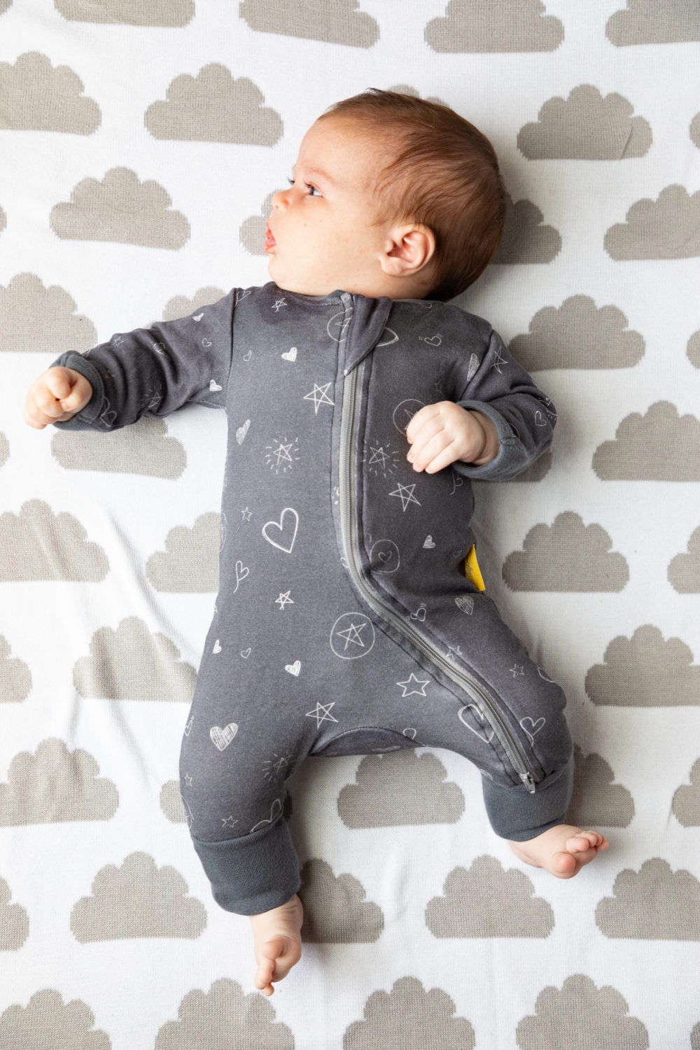 Charcoal doodling organic cotton ZippyBoo suit