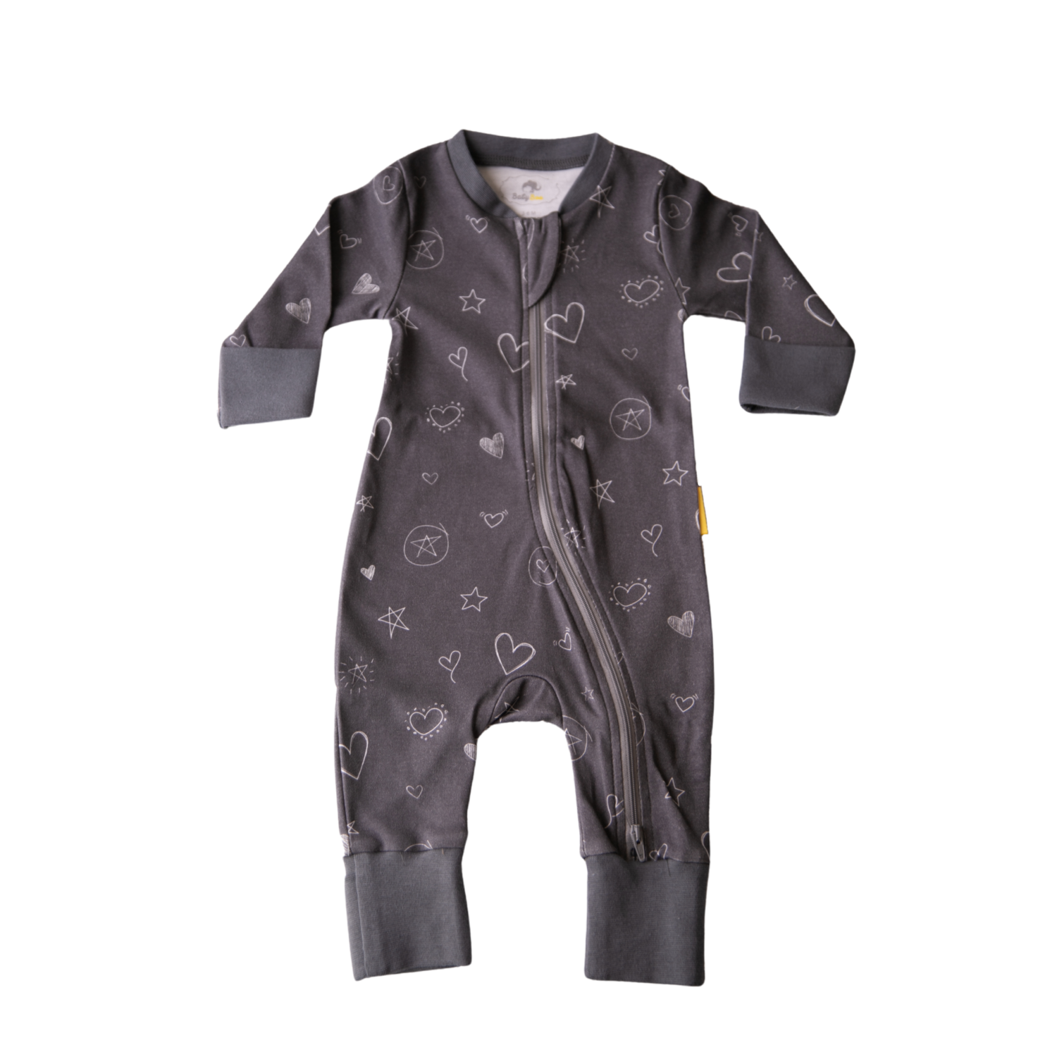 Charcoal doodling organic cotton ZippyBoo suit