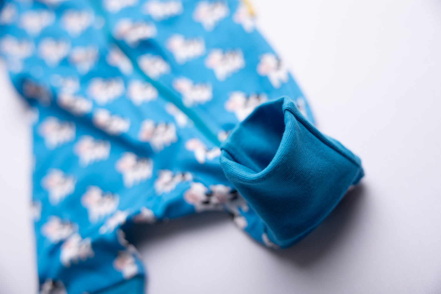 Blue Bessie Cow organic cotton ZippyBoo suit